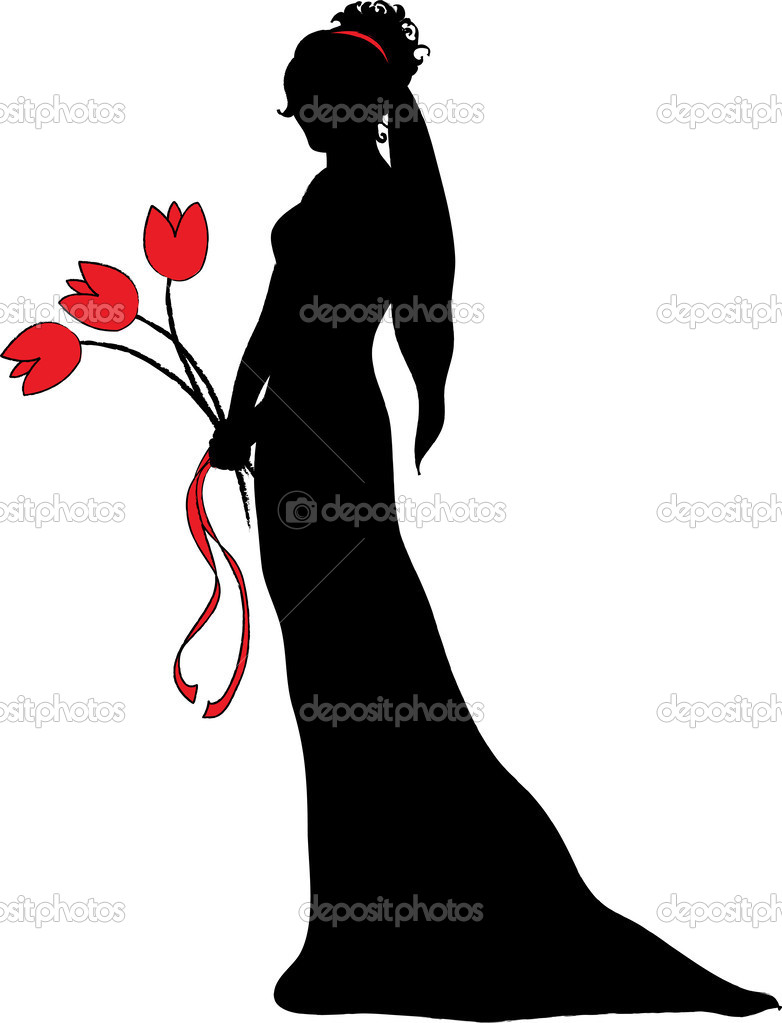 Clipart Illustration Of Bride Silhouette In Profile   Stock Photo