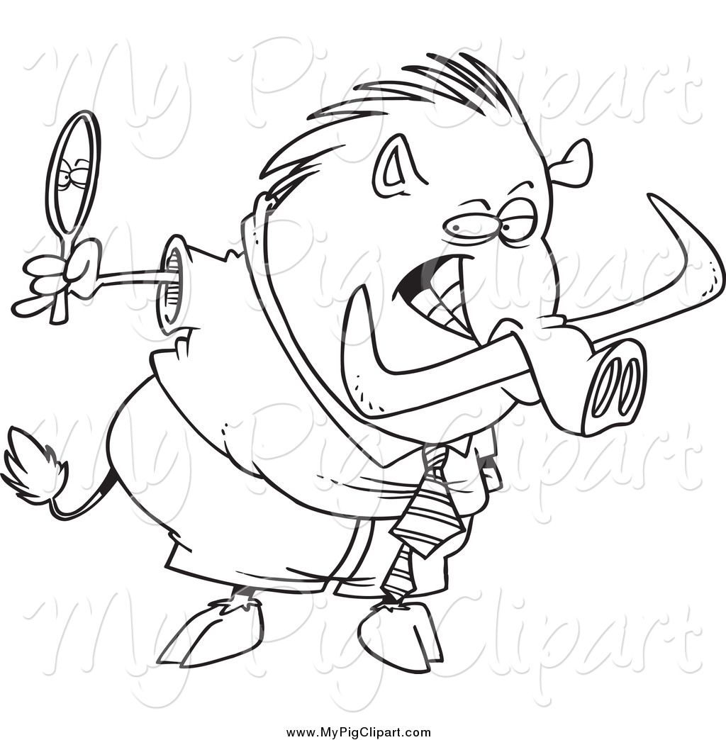     Clipart Of A Lineart Vain Boar Looking In A Mirror By Ron Leishman