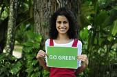 Environment Conservation  Woman In The Forest Holding A Go Green Sign