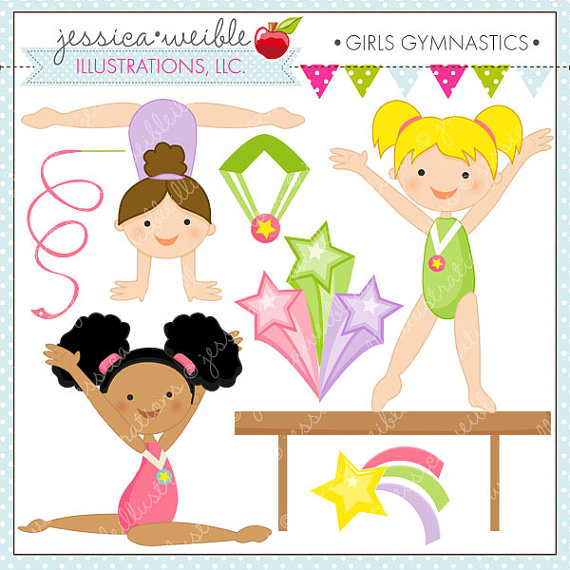 Girls Gymnastics Cute Digital Clipart For Commercial And Personal Use    
