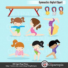 Gymnastics Clipart   Girls Gymnastics Cute Digital Clipart   For