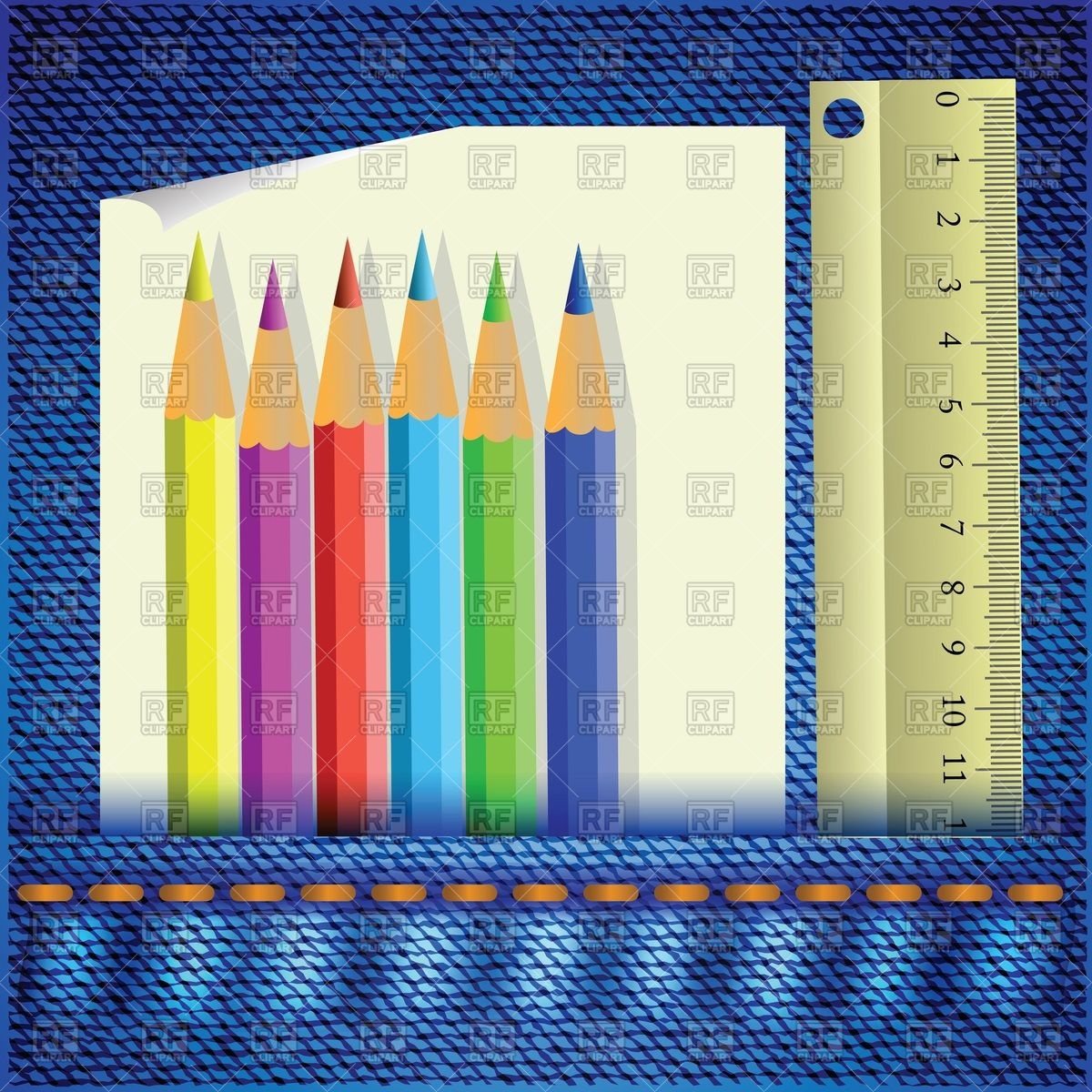 Pencils Ruler And Sheet Of Paper On A Jeans Download Royalty Free