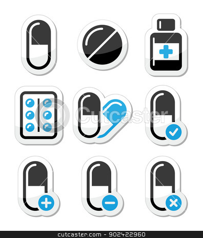 Pills Medication Vector Icons Set Stock Vector