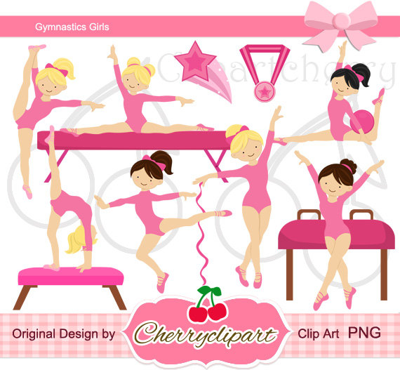 Pink Gymnastics Girls Digital Clipart Set For Personal And Commercial    