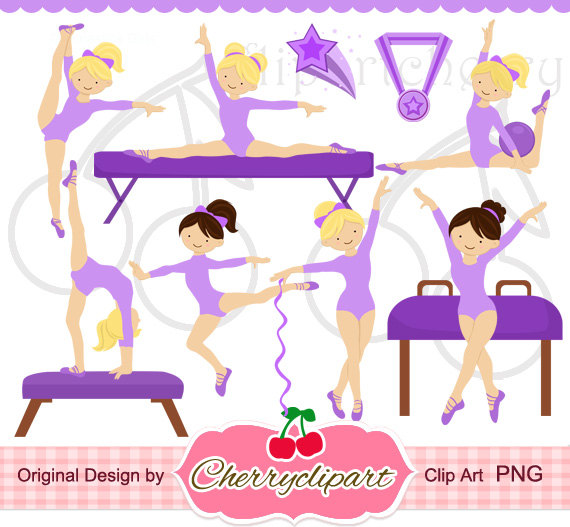 Purple Gymnastics Girls Digital Clipart Set For  Personal And    