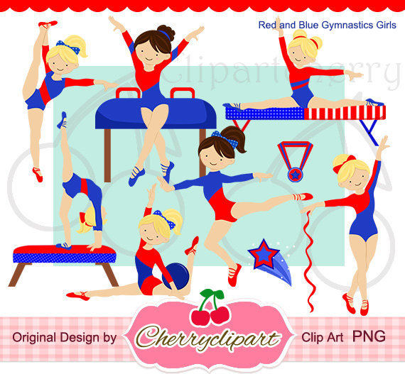 Red And Blue Gymnastics Girls Digital Clipart Set For  Personal And    
