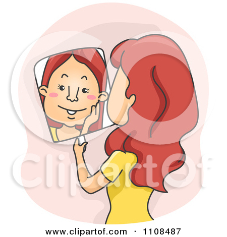 Red Haired Woman Blushing And Looking In A Mirror Over Pink By Bnp    