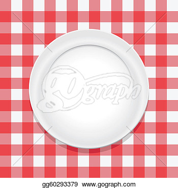 Red Picnic Tablecloth And Empty Plate   Clipart Drawing Gg60293379