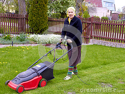 Senior Woman Working With Lawn Mower Stock Image   Image  25144191