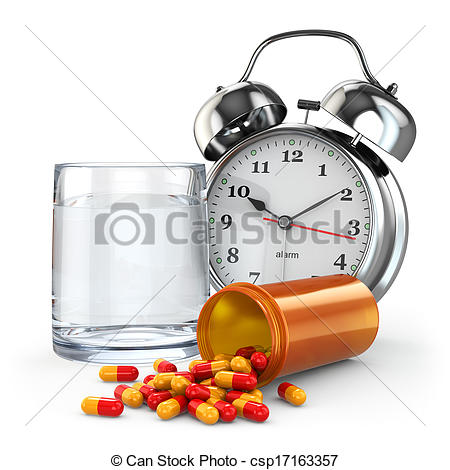 Stock Images Of Medication Time Pills Water Glass And Alarm Clock 3d