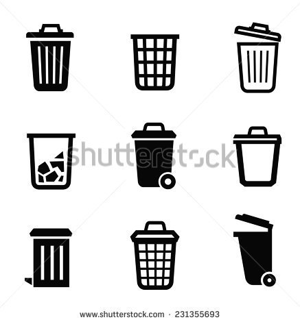 Vector Black Trash Can Icon On White Background   Stock Vector