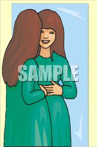     Woman Looking In The Mirror And Smiling   Royalty Free Clipart Picture