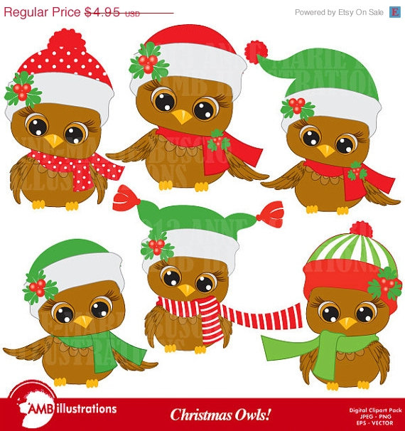 Big Sale Christmas Owls Clipart Clipart Commercial Use Vector    
