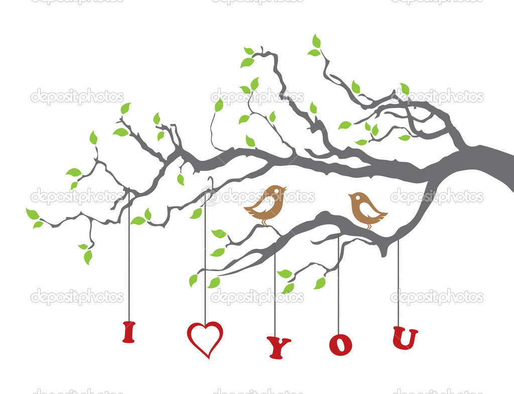 Birds In Love On A Tree Branch   Stock Vector   Lina S  6503088