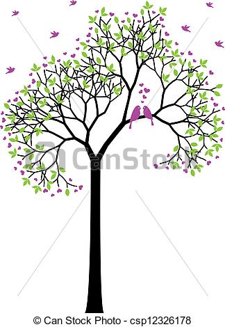 Birds Vector   Spring Tree With Love    Csp12326178   Search Clipart