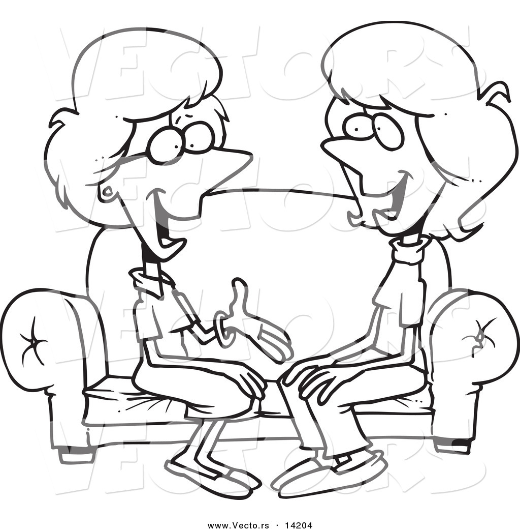 Cartoon Two Talkative Women Sitting On A Sofa   Coloring Page Outline