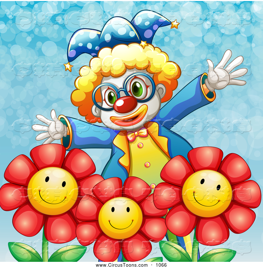Circus Clipart Of A Funny Happy Clown With Flowers By Colematt    1066