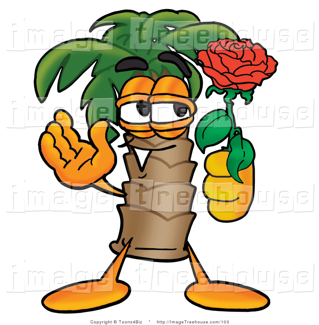 Clipart Of A Sweet And Romantic Palm Tree Mascot Cartoon Character
