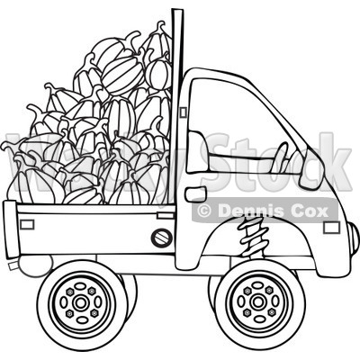 Clipart Outlined Kei Truck With Harvested Pumpkins   Royalty Free