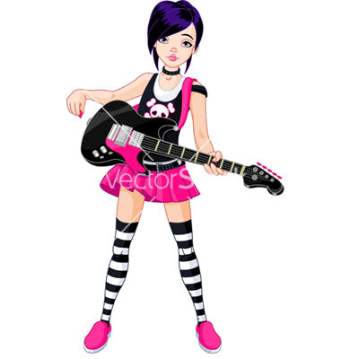 Cool Rock Star Girl Playing Guitar Vector Art   Download Disco Vectors    
