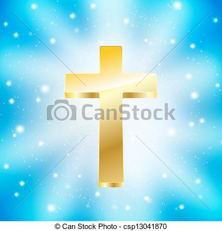 Cross On Light Rays Blue Background Csp13041870   Search Clipart