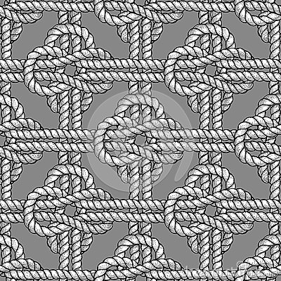 Crossed Sailor Knot In Engraving Style Vector Seamless Pattern