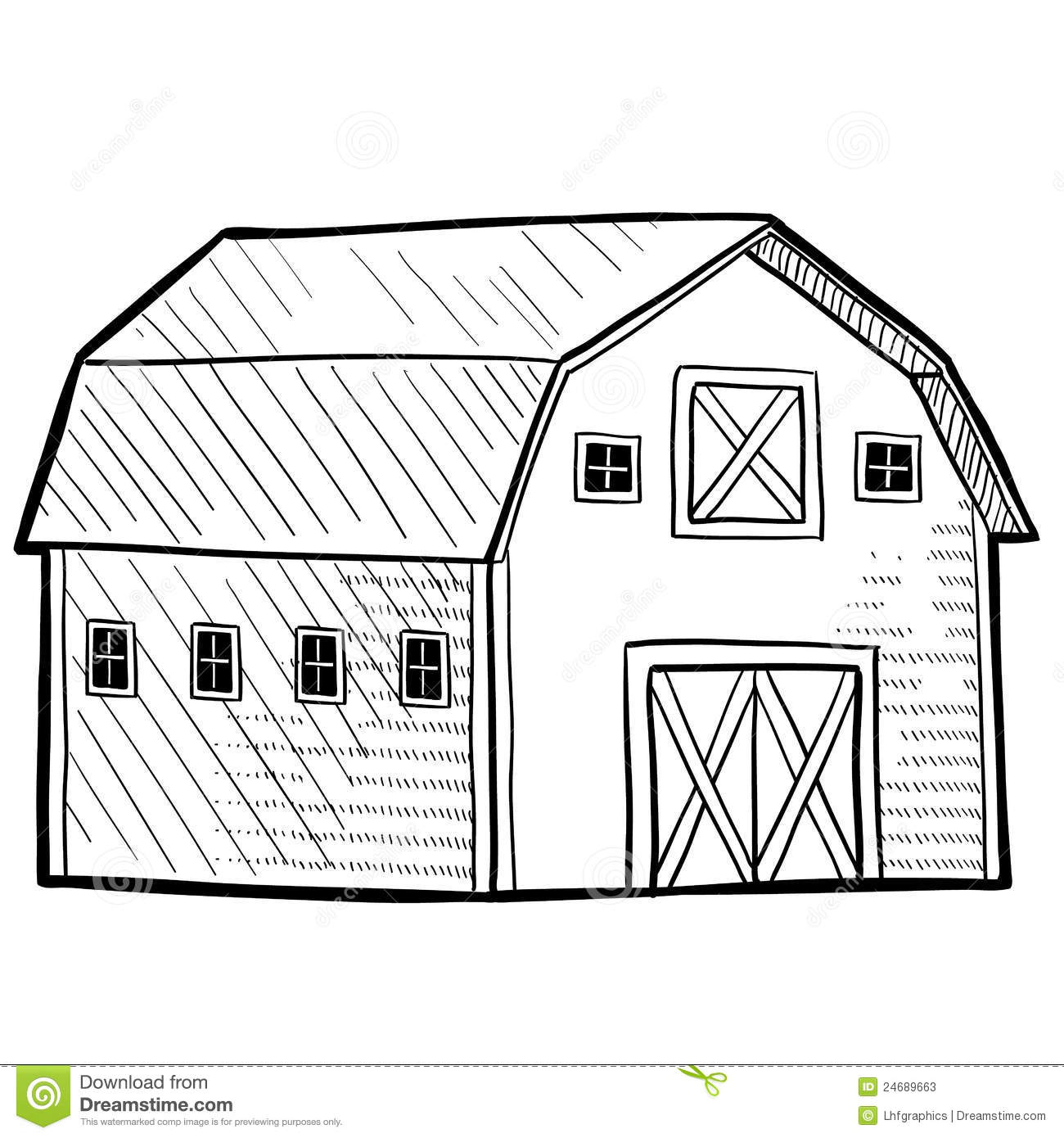 Doodle Style Retro Barn From Rural Area Sketch In Vector Format