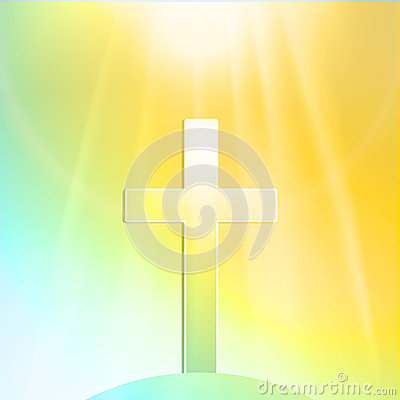 Easter Background With Cross And Glowing Light In Yellow And Blue 