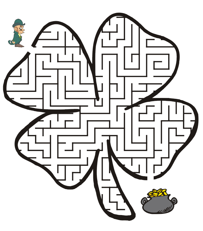 Find His Way Through The Four Leaf Clover Maze To Find A Pot Of Gold