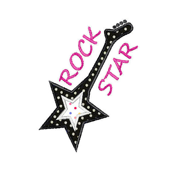     Free   Machine Embroidery Applique Rock Star Guitar   Instant Download