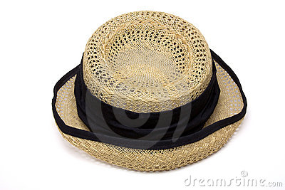 Ladies Vintage Straw Hat From Low Perspective Isolated Against White    