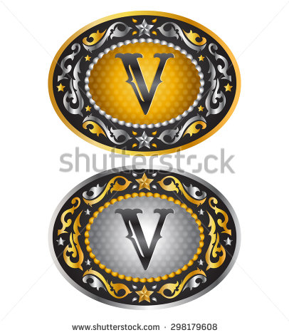 Letter V   Cowboy Belt Buckle   Alphabet Vector Design   Stock Vector
