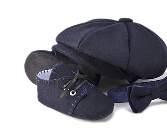 Lucas Baby Boy Hatbow Tie And Shoe S Set Dark Navy Blue Wool Ring