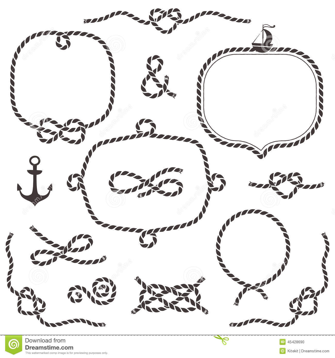 Rope Frames Borders Knots  Hand Drawn Decorative Elements Stock