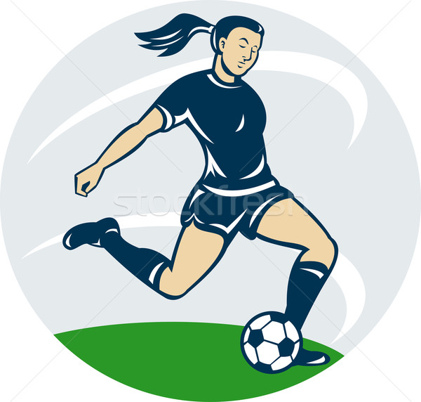 Soccer   Femme   Balle   Fille   Jouer   Cartoon   Photo Stock