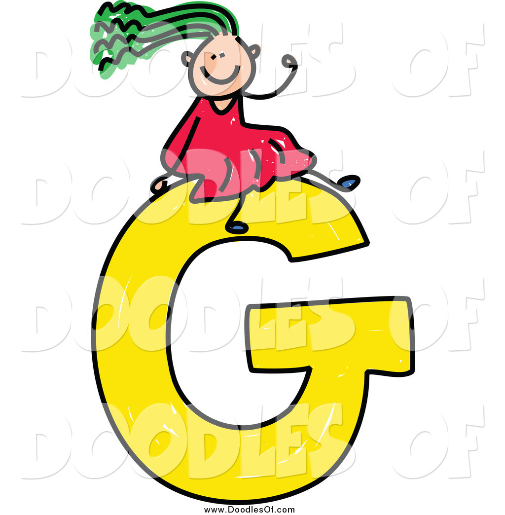 Vector Clipart Of A Green Haired Doodled Girl Waving On A Capital    