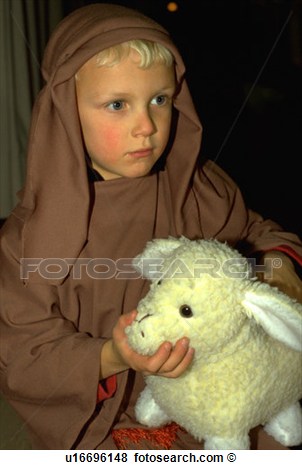     Age 7 Holding Stuffed Lamb At Christmas Pageant View Large Photo Image