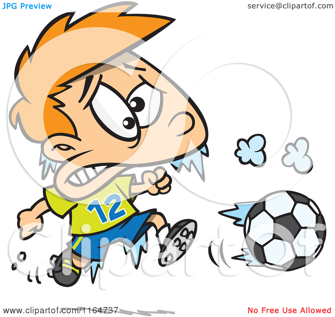 Cartoon Of A Frozen Boy Playing Soccer   Royalty Free Vector Clipart    