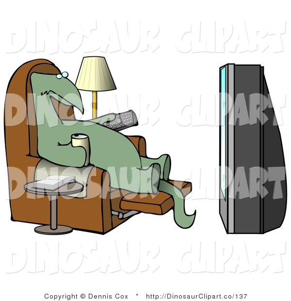 Clip Art Of A Bum Dino Drinking Beer In Front Of A Tv