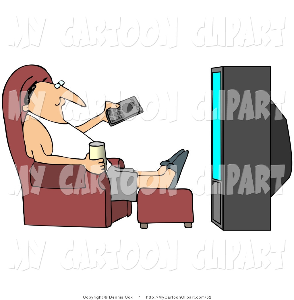 Clip Art Of A Relaxed Man Sitting In A Chair With A Beverage Pointing