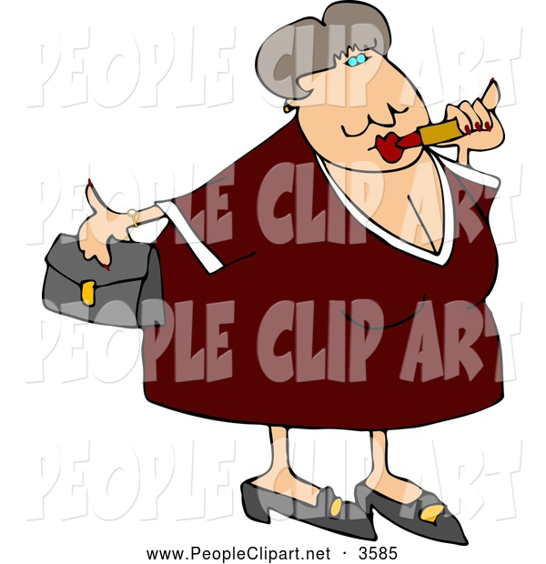 Clip Art Of A White Obese Woman Putting On Lipstick And Going Out On A