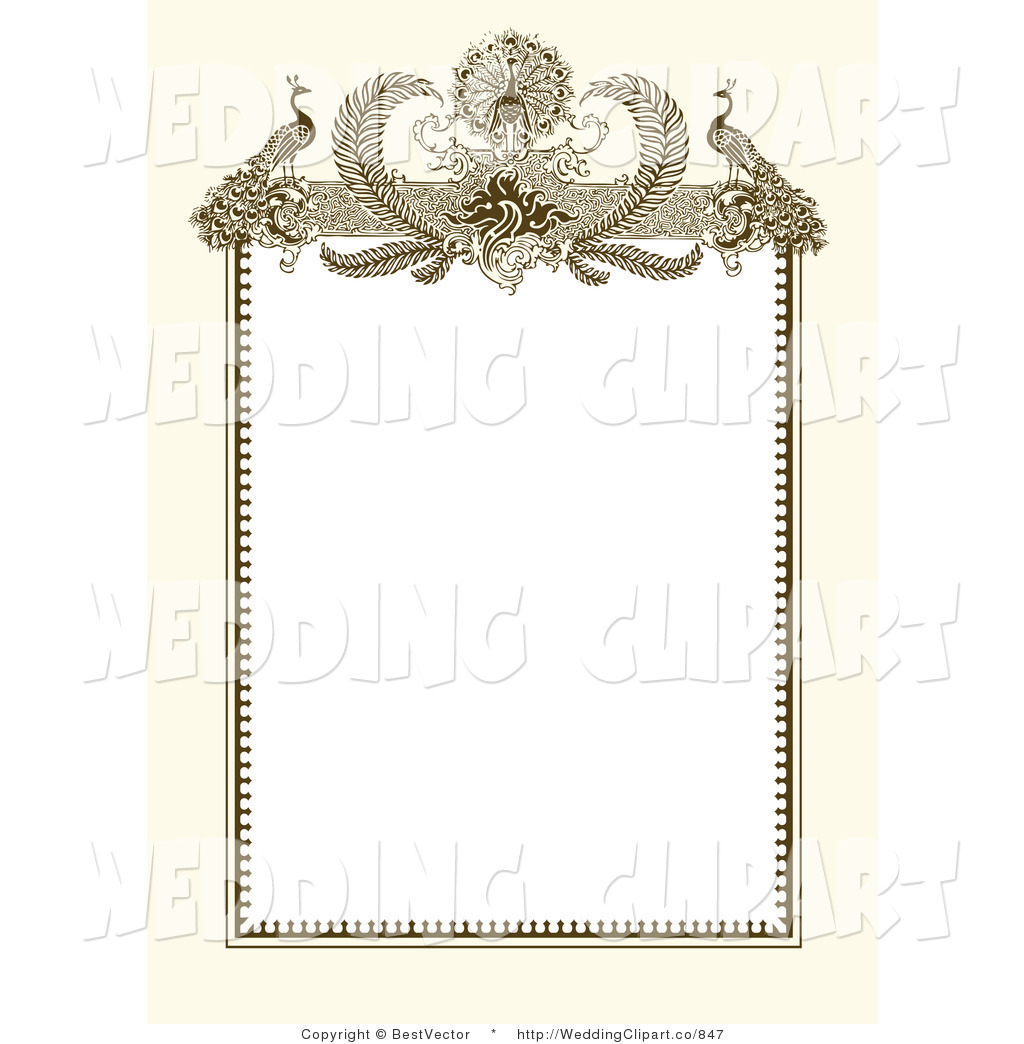 Clipart Of A Vintage Ornate Peacock Beige And White Wedding Invitation