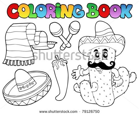 Coloring Book With Mexican Theme 2   Vector Illustration    Stock