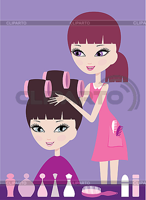 Girl With Hair In Curlers And The Hairdresser     Nataliya Yakovleva