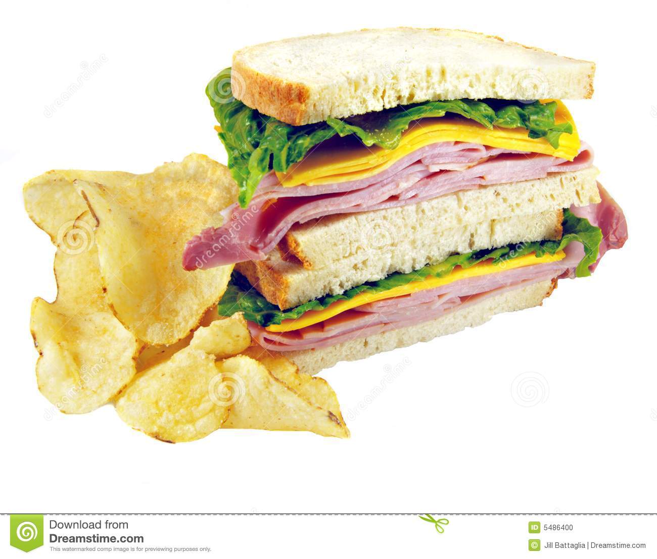 Ham And Cheese Sandwich With Chips Stock Photo   Image  5486400