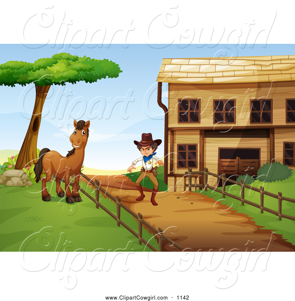 Larger Preview  Clipart Of A Brown Horse And Sheriff By A Building By