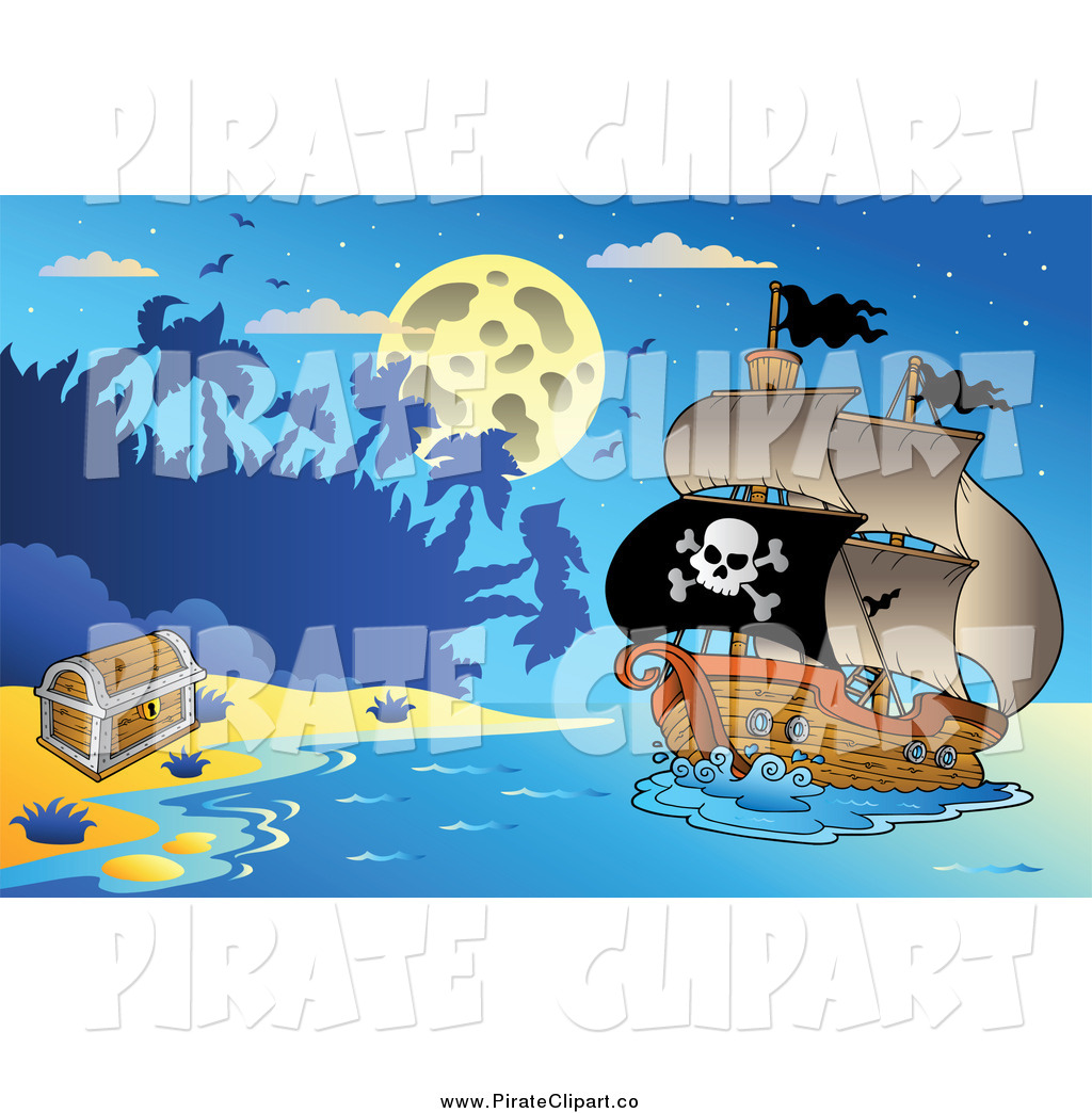 Larger Preview  Vector Clip Art Of A Pirate Ship Near An Island With