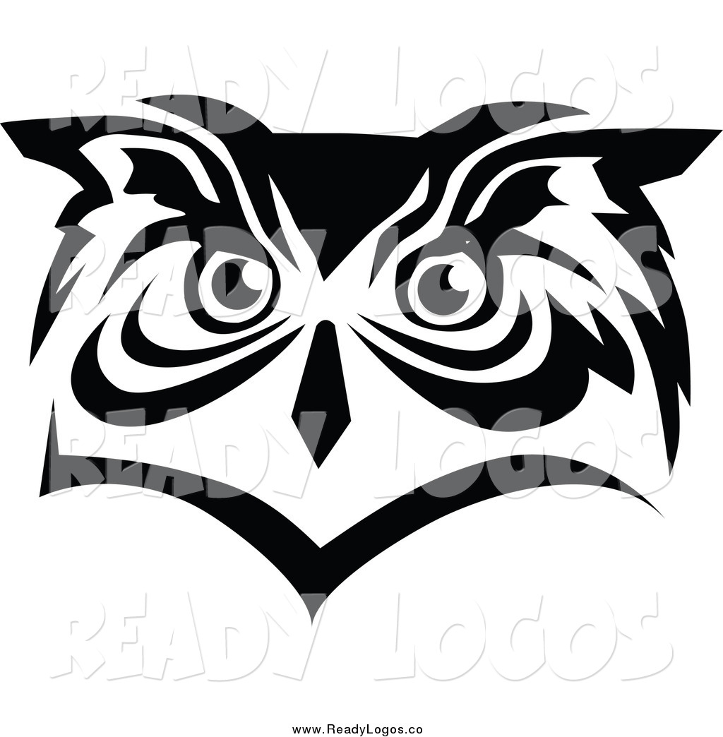 Larger Preview  Vector Clipart Of A Black And White Owl Face Logo By