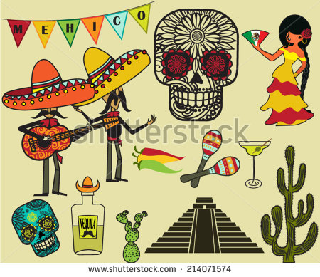     Mexican Symbols Including Mariachi Band Tequila Mexican Senorita