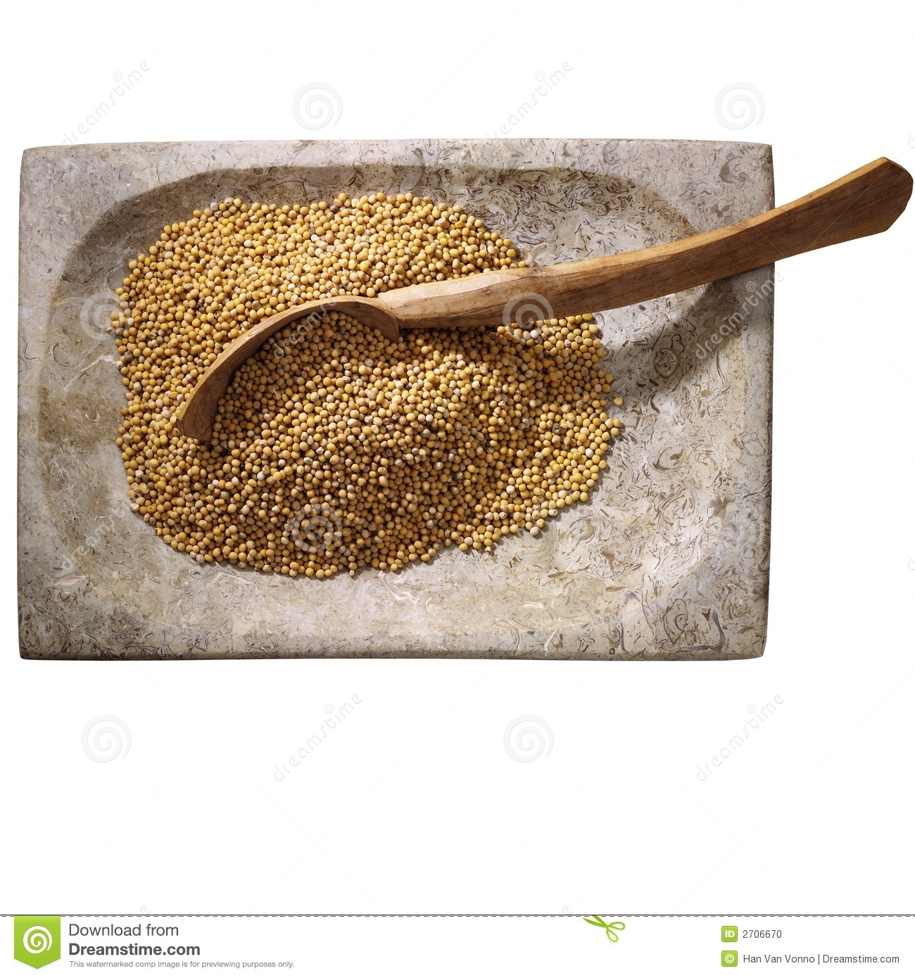 Mustard Seed On A Stone Plate With A Wooden Spoon In It
